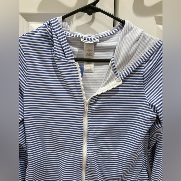 Tommy Bahama Breaker Bay Stripe Rashguard Size S Blue and White Hoodie ZipUp - Picture 6 of 7